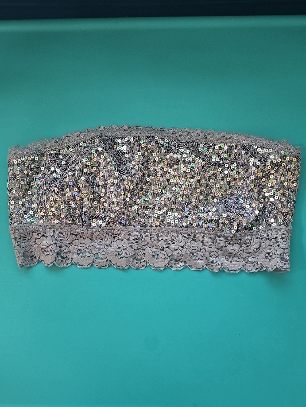 PINK by Victoras Secret Sequin Lace Bandeau Top in Silver/Gray